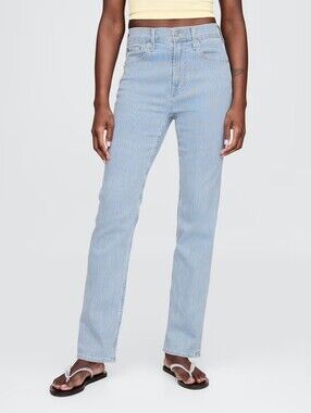 GAP High Rise '90s Slim Straight Jeans In Blue Railroad Stripe NWT 28.